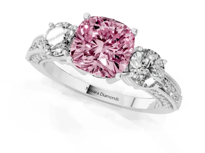 Cushion Cut Engagement Ring Setting for a Fancy Pink Lab-Grown Diamond | Sterling Silver - Design NV-24907 – second view