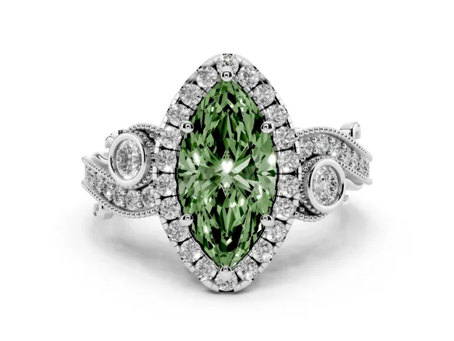 Marquise Halo Engagement Ring Setting for a Fancy Green Lab-Grown Diamond | Sterling Silver - Design NV-24754