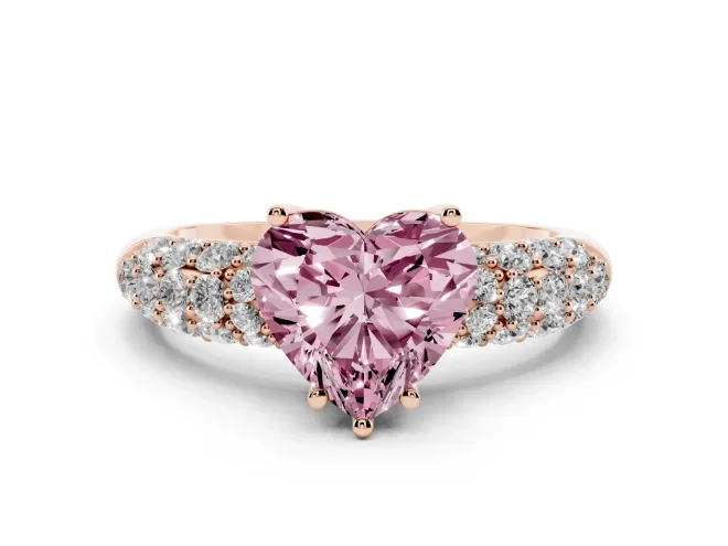 Heart-Shaped Multi Row Pavé Engagement Ring Setting for a Fancy Pink Lab-Grown Diamond | Rose Gold
