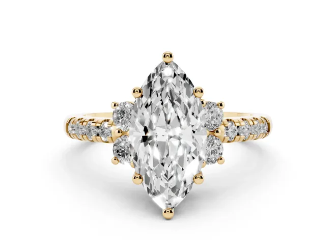 Marquise Side Stone Pavé Engagement Ring Setting | Paired Round Accents | Yellow Gold