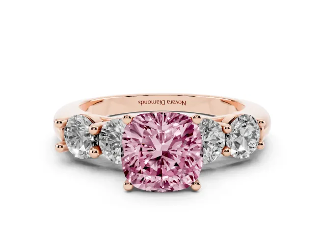Cushion Cut Five Stone Engagement Ring Setting for a Fancy Pink Lab-Grown Diamond | Prong Set Side Stones | Rose Gold