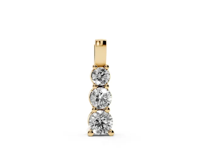 Round Lab-Grown Diamond Three-Stone Vertical Pendant Necklace | Shared Prongs | Yellow Gold