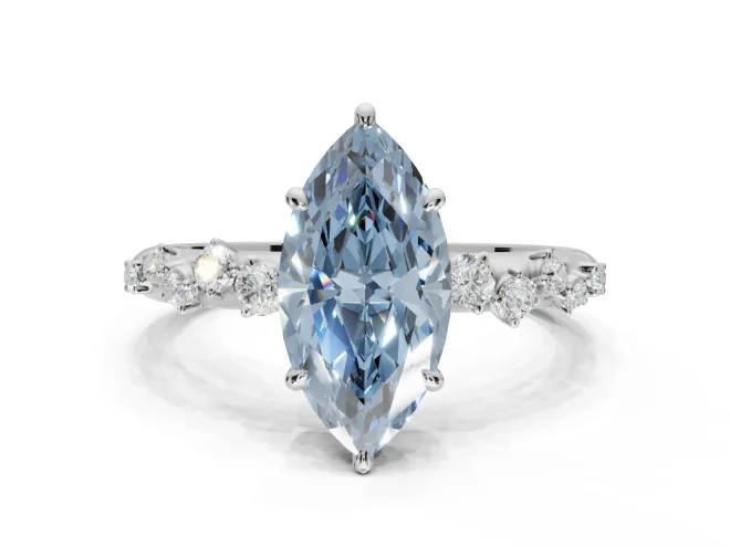 Marquise Graduated Solitaire Engagement Ring Setting for a Fancy Blue Lab-Grown Diamond | Platinum