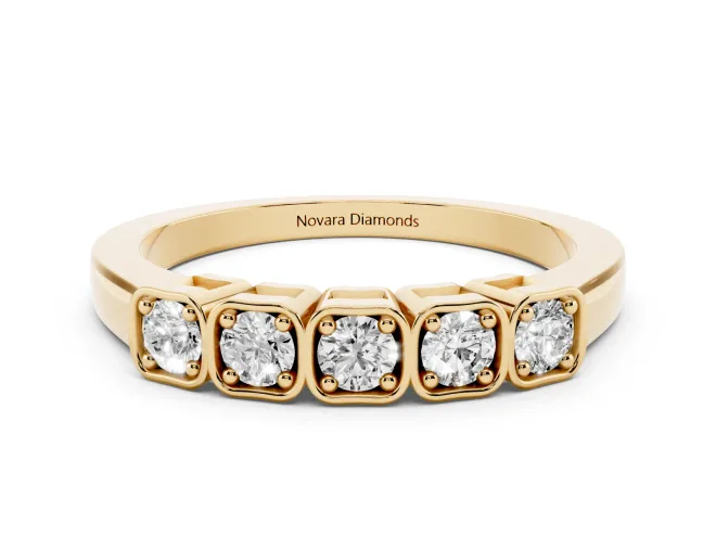 Round Lab-Grown Diamond Five-Stone Wedding Band | Cushion-Square Frames | Yellow Gold