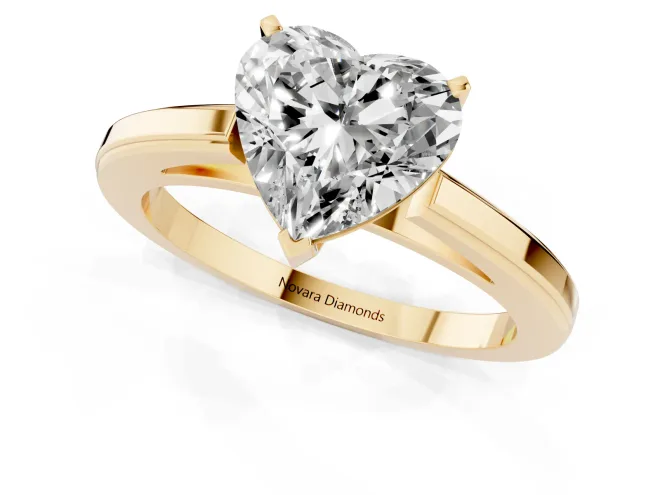 Heart Cut Diamond Solitaire Ring Set in Yellow gold with Prong Setting and Classic Band – second view