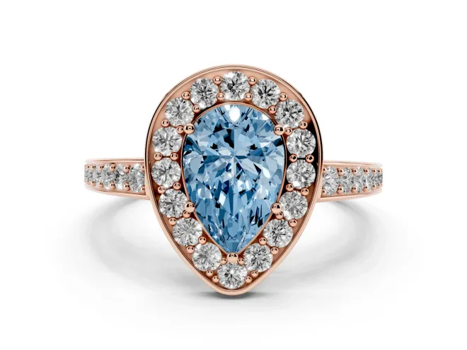 Pear-Shaped Framed Halo Engagement Ring Setting for a Fancy Blue Lab-Grown Diamond | Rose Gold