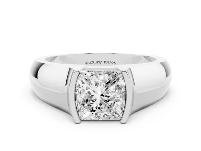 Princess Cut Half Bezel Solitaire Engagement Ring Setting | Wide Band | Sterling Silver