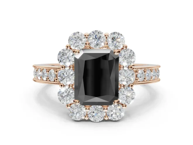 Radiant Cut Vintage Halo Engagement Ring Setting for a Black Center | Rose Gold