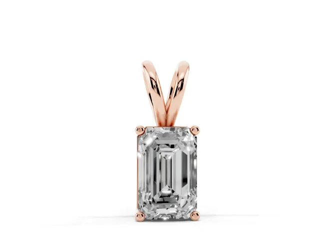 Emerald Cut Lab-Grown Diamond Solitaire Pendant Necklace | Corner Claw Prongs | Rose Gold
