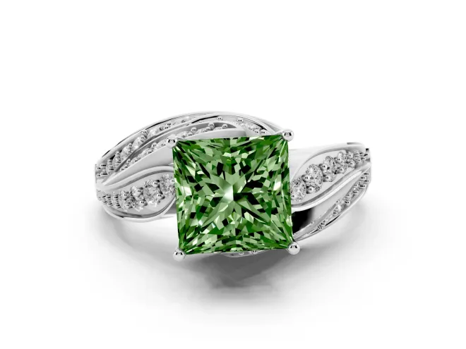 Princess Cut Bypass Pavé Engagement Ring Setting for a Fancy Green Lab-Grown Diamond | Graduated Pavé | White Gold