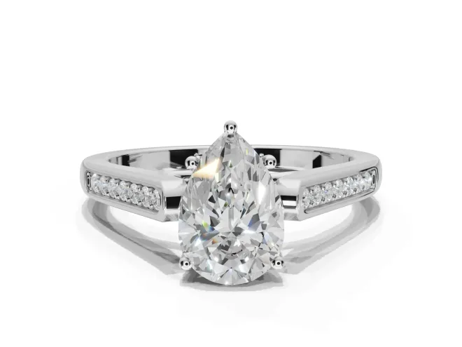 Pear-Shaped Cathedral Solitaire Engagement Ring Setting | Channel Set Band | White Gold