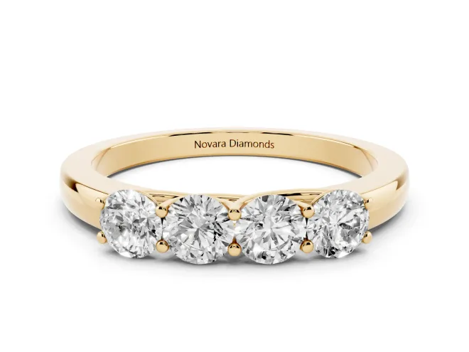 Round Lab-Grown Diamond Four Stone Wedding Band | Raised Prong Baskets | Yellow Gold
