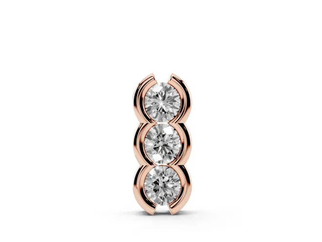 Round Lab-Grown Diamond Three-Stone Vertical Pendant Necklace | Scalloped Rails | Rose Gold