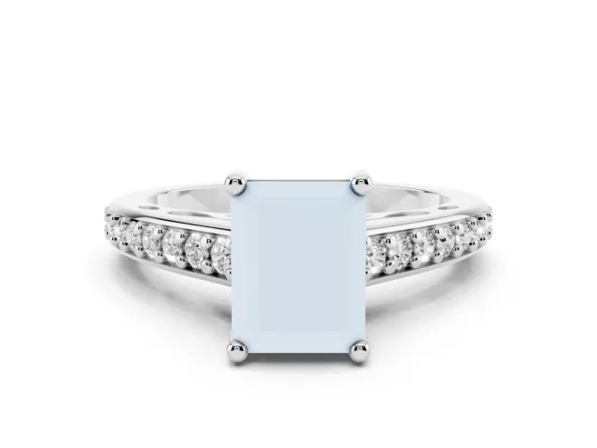 Radiant Cut Graduated Pavé Cathedral Solitaire Engagement Ring Setting | Scroll Cut-Outs | Platinum