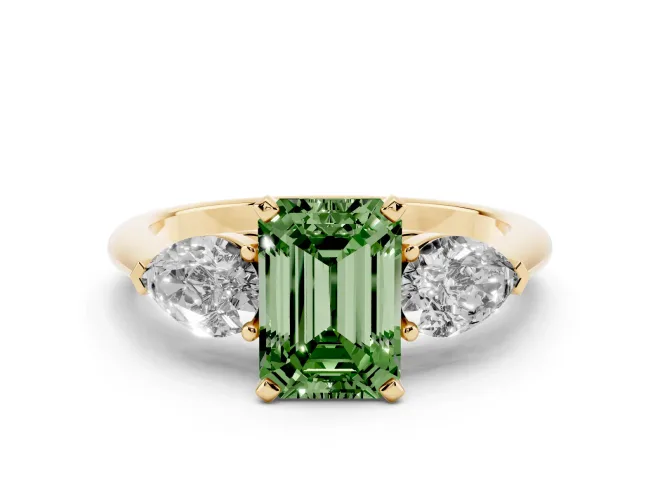 Emerald Cut 3-Stone Engagement Ring Setting for a Fancy Green Lab-Grown Diamond | Yellow Gold