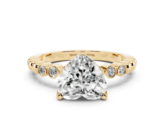Heart-Shaped Beaded Solitaire Engagement Ring Setting | Bezel Accents | Yellow Gold