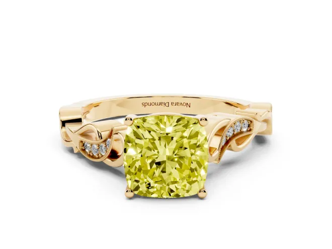 Cushion Cut Vine Engagement Ring Setting for a Fancy Yellow Lab-Grown Diamond | Yellow Gold