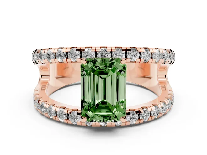 Emerald Cut Split Shank Pavé Engagement Ring Setting for a Fancy Green Lab-Grown Diamond | Rose Gold
