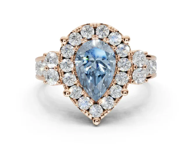 Pear-Shaped Halo Engagement Ring Setting for a Fancy Blue Lab-Grown Diamond | Graduated Channel Band | Rose Gold