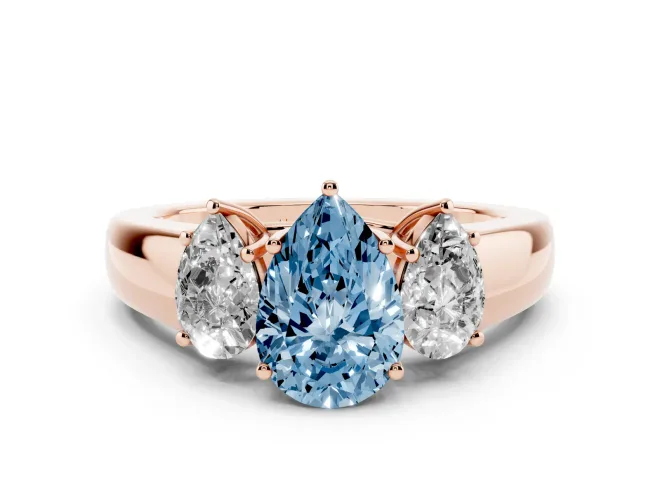 Pear-Shaped 3 Stone Engagement Ring Setting for a Fancy Blue Lab-Grown Diamond | Rose Gold