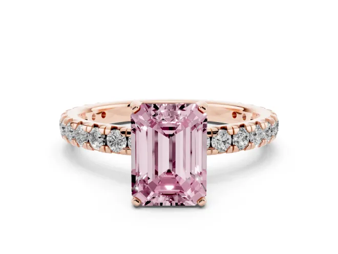 Emerald Cut Pavé Engagement Ring Setting for a Fancy Pink Lab-Grown Diamond | Rose Gold