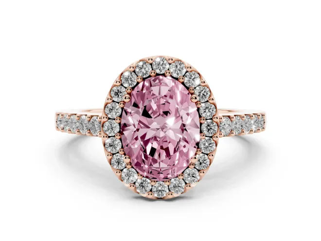 Oval Halo Engagement Ring Setting for a Fancy Pink Lab-Grown Diamond | Single Row Pavé Band | Rose Gold
