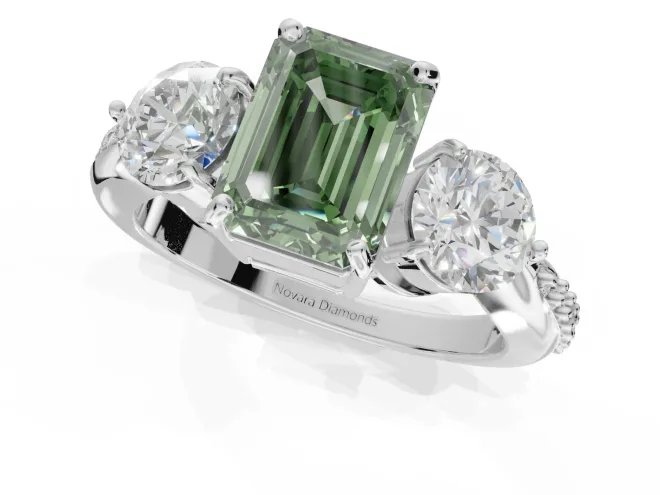 Emerald Cut Engagement Ring Setting for a Fancy Green Lab-Grown Diamond | Sterling Silver - Design NV-24901 – second view