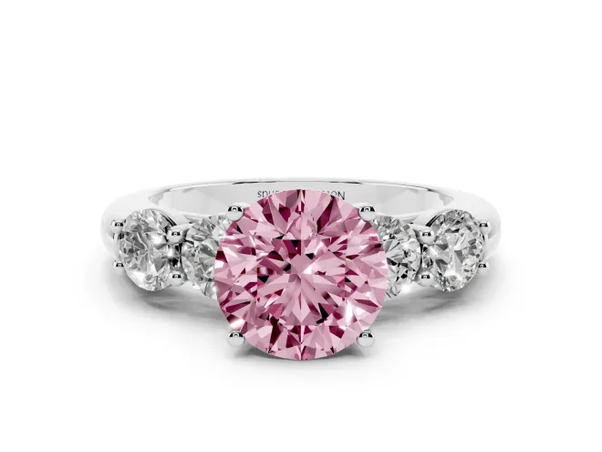 Round 5 Stone Engagement Ring Setting for a Fancy Pink Lab-Grown Diamond | White Gold
