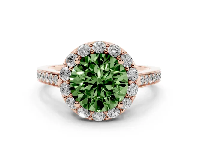 Round Floral Halo Engagement Ring Setting for a Fancy Green Lab-Grown Diamond | Large Round Accents | Rose Gold
