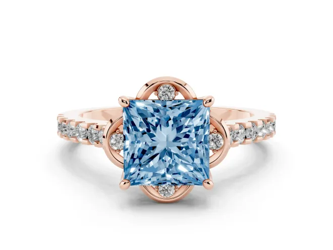Princess Cut Floral Petal Engagement Ring Setting for a Fancy Blue Lab-Grown Diamond | Petal Accents | Rose Gold