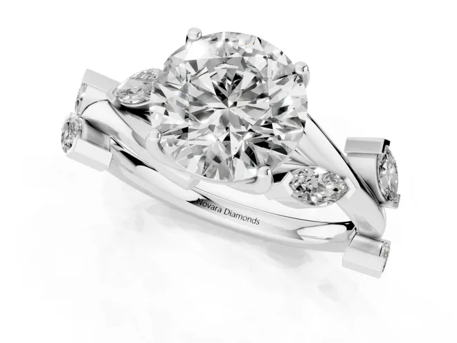 Round Cut Diamond Solitaire Ring Set in Silver with Twisted Marquise Accent Band – second view