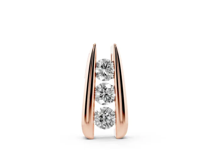 Round Lab-Grown Diamond Three-Stone Channel Set Drop Pendant | U-Shaped Base | Rose Gold