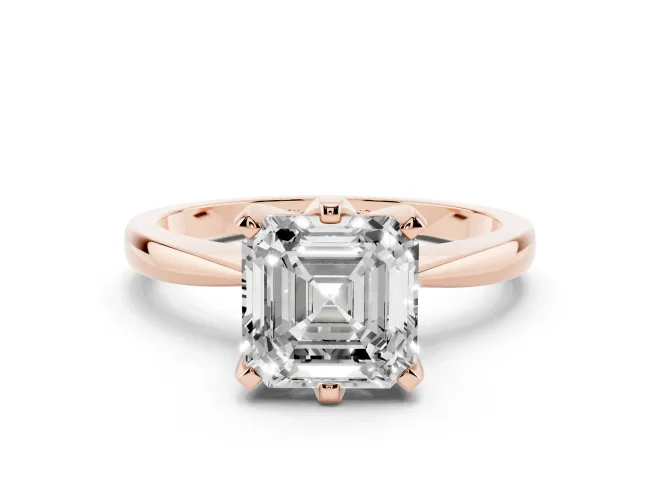Asscher Cut Tapered Solitaire Engagement Ring Setting | Claw Prong Head | Rose Gold