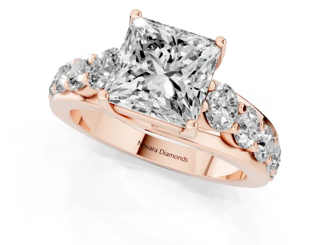 Princess Cut Graduated Side Stone Engagement Ring Setting | Shared Prong Rails | Rose Gold – second view