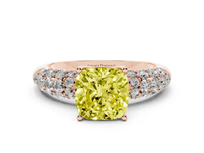 Cushion Cut Multi Row Pavé Engagement Ring Setting for a Fancy Yellow Lab-Grown Diamond | Rose Gold
