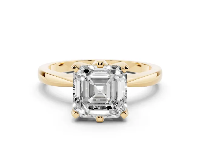 Asscher Cut Tapered Solitaire Engagement Ring Setting | Claw Prong Head | Yellow Gold