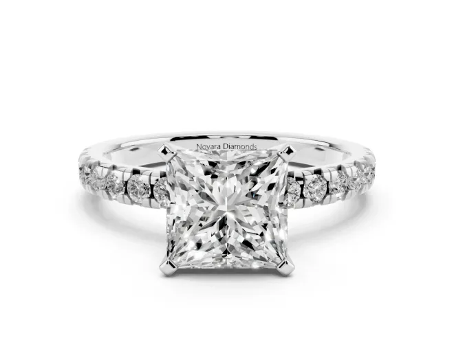 Princess Cut Pavé Solitaire Engagement Ring Setting | Scalloped Accent Row | White Gold