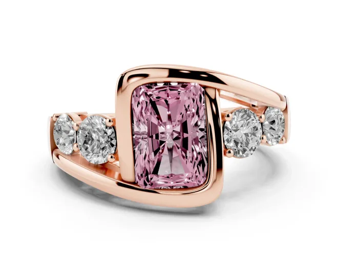 Radiant Cut Bezel Bypass Engagement Ring Setting for a Fancy Pink Lab-Grown Diamond | Rose Gold