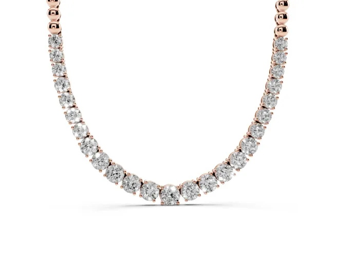 Round Lab-Grown Diamond Graduated Tennis Necklace | Bead Chain Back | Rose Gold