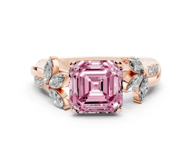 Asscher Cut Floral Vine Engagement Ring Setting for a Fancy Pink Lab-Grown Diamond | Rose Gold