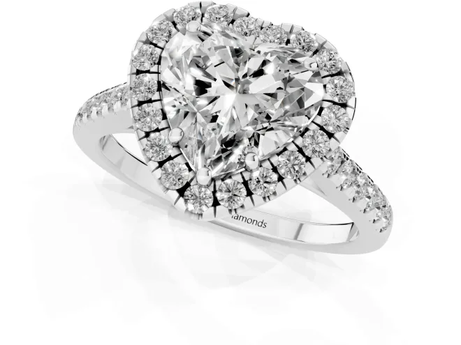 Heart Cut Diamond Pavé Halo Engagement Ring Set in White gold with Pavé Band and Prong Setting – second view