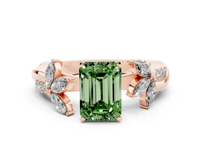 Emerald Cut Floral Vine Engagement Ring Setting for a Fancy Green Lab-Grown Diamond | Rose Gold