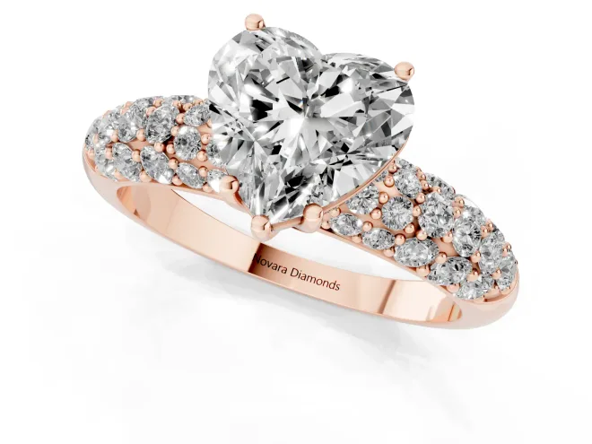 Heart Cut Diamond Pavé Band Solitaire Ring Set in Rose gold with Close-Set Accent Stones and Prong Setting – second view