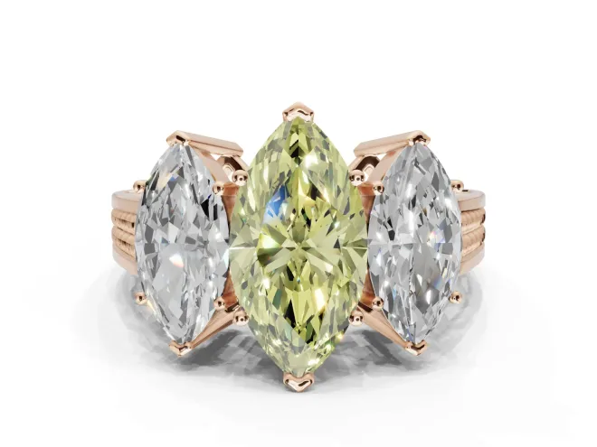 Marquise Three Stone Engagement Ring Setting for a Fancy Yellow Lab-Grown Diamond | Beaded Shoulders | Rose Gold