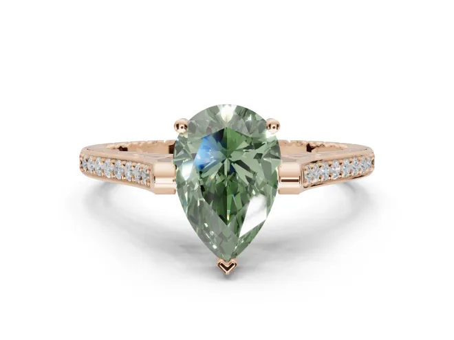 Pear-Shaped Vintage Cathedral Engagement Ring Setting for a Fancy Green Lab-Grown Diamond | Carved Band | Rose Gold