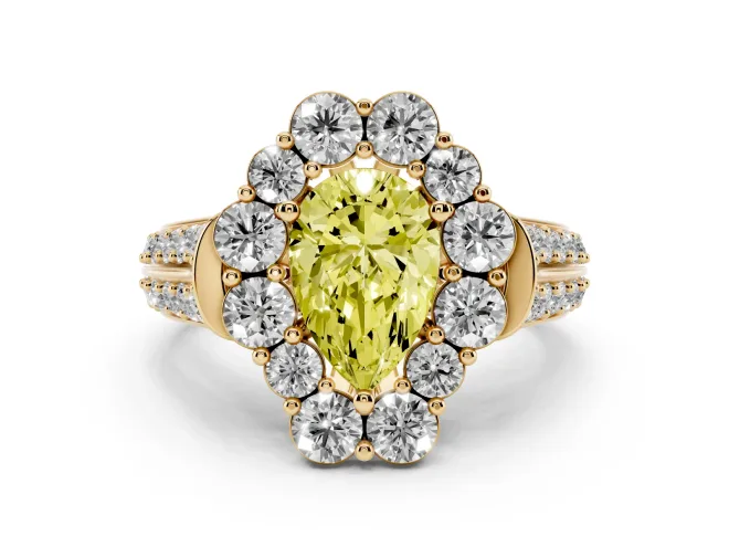 Pear-Shaped Large Accent Halo Engagement Ring Setting for a Fancy Yellow Lab-Grown Diamond | Yellow Gold