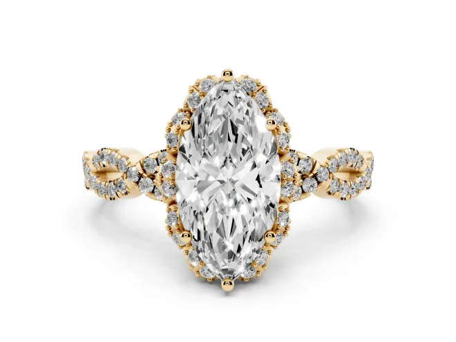 Marquise Milgrain Halo Engagement Ring Setting | Graduated Shoulders | Yellow Gold