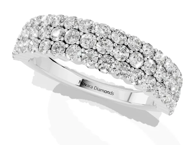 Round Diamond Checkerboard Pavé Promise Ring Set in Platinum with Round Pavé Accents – second view