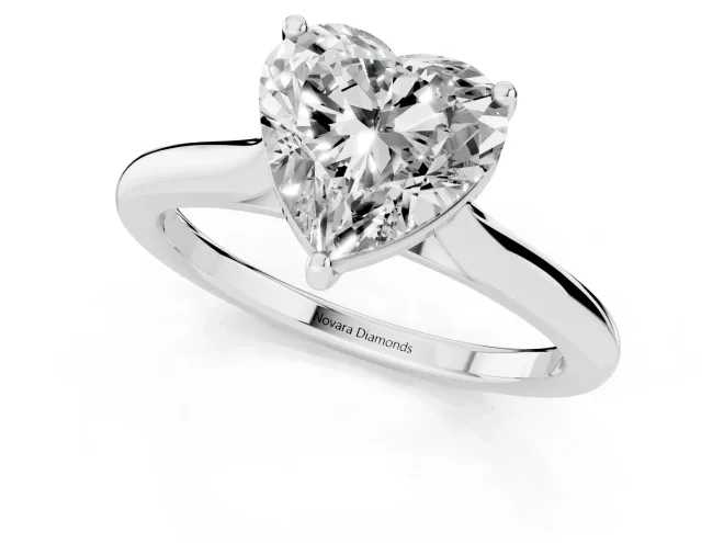 Heart Cut Diamond Solitaire Ring Set in Platinum with Cathedral Band and Prong Setting – second view