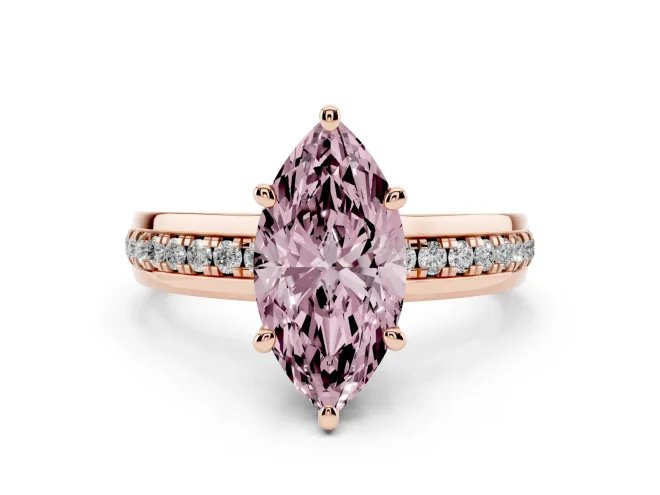 Marquise Channel Set Solitaire Engagement Ring Setting for a Fancy Pink Lab-Grown Diamond | Rope Collar Head | Rose Gold
